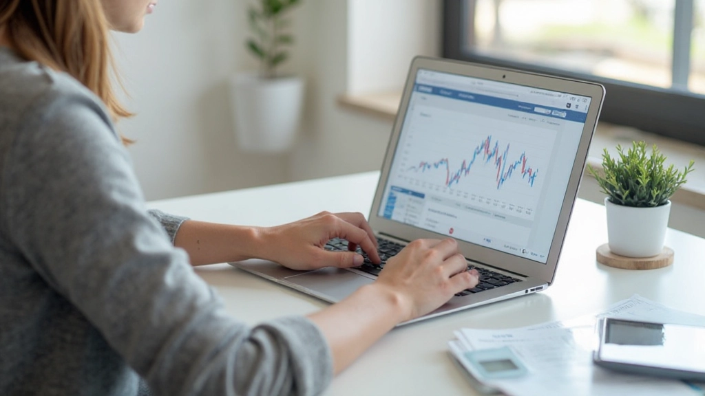 Pessoa analisando orçamento em laptop com gráficos financeiros